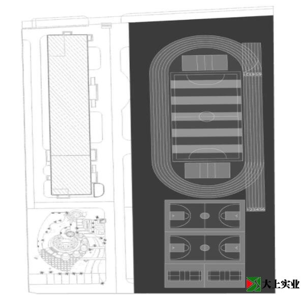 小學(xué)運(yùn)動(dòng)場(chǎng)地面整體塑膠鋪設(shè)效果圖